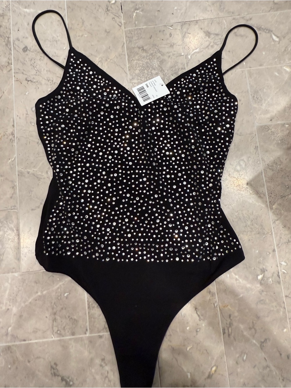 Planet Blue women’s black Rhinestone One-Piece Bodysuit